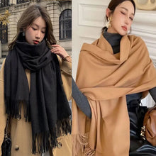 Load image into Gallery viewer, Black Cashmere Wool Scarf for Women Warm Checkered Winter Scarf