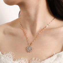 Load image into Gallery viewer, Luxury Flower Pendant Necklace: Gold Titanium Chain Zirconia Inlaid Jewelry