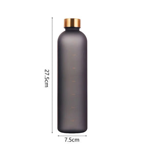 1L Reusable Water Bottle - BPA Free with Time Marker - Leakproof, Frosted Plastic, 32 OZ