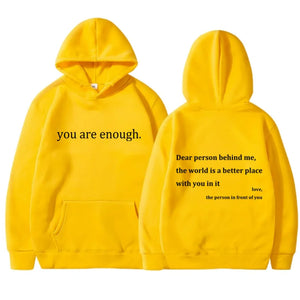 YOU ARE ENOUGH Hoodie Men's Casual Fleece Pullover Streetwear Sweatshirt