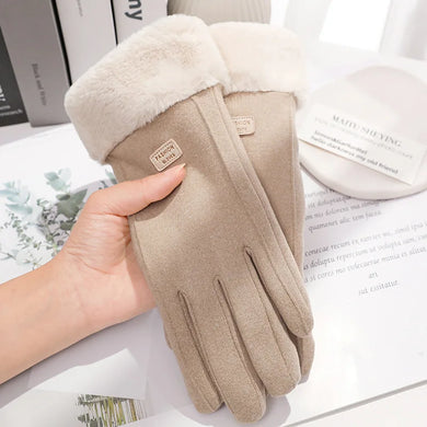 Women Winter Warm Plush Gloves Suede Touchscreen Driving Outdoor Sports Mittens