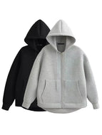 HH Autumn Women Casual Hooded Jacket Loose Oversize Zipper Hoodie Sweatshirts Solid Coat Office Lady Chic Outwear Tops