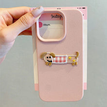 Load image into Gallery viewer, Korean Cute 3D Cartoon Embroidery Dog Phone Case For iPhone 17 16 15 14 13 11 12 Pro Max Plus Funny Puppy Leather Pattern Cover