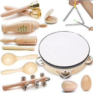 Montessori Wooden Music Instruments Set - Educational Baby Toy Natural Wood, Newborn to 12M