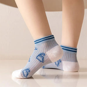 5 Pairs Kids Summer Cotton Socks Cute Cartoon Breathable Mesh Thin Boys Girls Socks