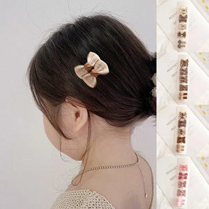 10Pcs Plaid Bowknot Baby Girl Hairpins - Floral Dot Hair Clips - Kid Barrettes Headwear