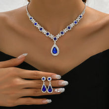 Load image into Gallery viewer, 3 pieces of women's crystal droplet necklace with earrings set for wedding evening dress accessories