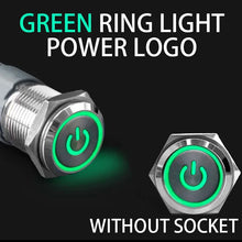 Load image into Gallery viewer, 16 19 22mm With Wire Waterproof Metal Push Button Switch  LED Ring/Power Light Momentary Latching   5/12/24/220V silver1NO1NC