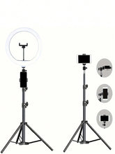 Load image into Gallery viewer, 110cm tripod stand+O-clip, equipped with 10 inch live streaming ring fill light and selfie live streaming artifact