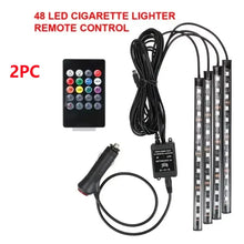 Load image into Gallery viewer, Neon 48 LED RGB Car Foot  Ambient Lights LED Strip Interior Lamps with USB/Cigarette Strip Decoration Bar Remote Control