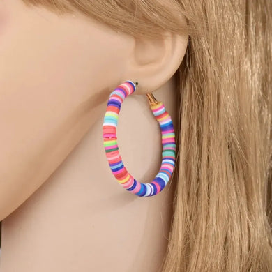 Colorful Geometric Circle Soft Clay Earrings - Women's Fashion Trend Jewelry
