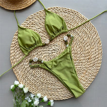 Load image into Gallery viewer, Solid Green Swimwears Sexy Halter Triangle Bead String Bikini Mini Micro Thong Swimsuit Woman 2026 Summer Brazilian Bikinis Sets