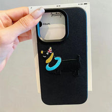 Load image into Gallery viewer, Korean Cute 3D Cartoon Embroidery Dog Phone Case For iPhone 17 16 15 14 13 11 12 Pro Max Plus Funny Puppy Leather Pattern Cover