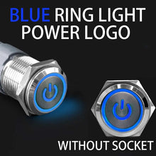 Load image into Gallery viewer, 16 19 22mm With Wire Waterproof Metal Push Button Switch  LED Ring/Power Light Momentary Latching   5/12/24/220V silver1NO1NC