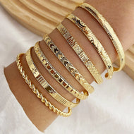 7pcs Punk Gold Bracelets Set for Women Goth Heart Open Bangles