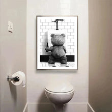 Load image into Gallery viewer, Black White Cute Bear Bathroom Decoration Poster Canvas Print Painting Wall Picture Art Modern Fashion Room Home Toilet Decor