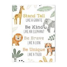 Load image into Gallery viewer, Customized Baby Name Poster Jungle Animals Lion Zebra Elephant Canvas Painting Kis Bedroom Wall Art Print Pictures Nursery Decor