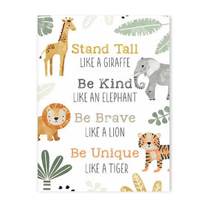 Customized Baby Name Poster Jungle Animals Lion Zebra Elephant Canvas Painting Kis Bedroom Wall Art Print Pictures Nursery Decor