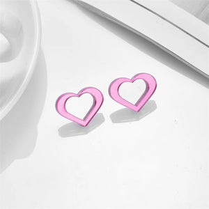 YAOLOGE Pink Mirror Heart Stud Earrings for Women – Acrylic Jewelry Gift for Party