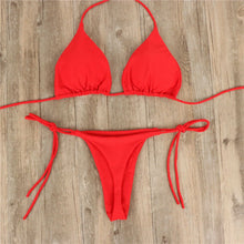 Load image into Gallery viewer, Women Tie Sexy Thong Bikini Set Side Swimsuit Bandage Style Brazilian Swimwear Split Strap Adjustable Solid Female Swimsuit Set
