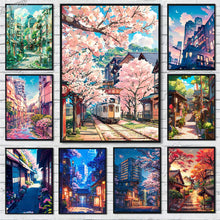 Load image into Gallery viewer, Japanese Street Scenery Sakura Architecture Canvas Posters and Prints Wall Art Paintings Mural for Modern Living Room Home Decor