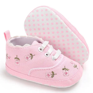 Meckior Newborn Baby Girl Flower Canvas Shoes Non-slip Infant First Walkers