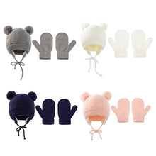 Load image into Gallery viewer, 2Pcs Baby Knit Gloves &amp; Hat Set - Solid Color - Beanie Cap with Ear Protection - Warm Winter