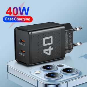 Total PD 40W USB C Fast Charger for iPhone 14 15 Xiaomi Samsung Huawei QC 3.0