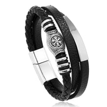 Load image into Gallery viewer, Men Multilayer Leather Bracelet Stainless Steel Braided Rope 21cm