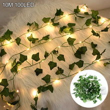Load image into Gallery viewer, 2/5/10M Silk Leaves Fake Creeper Green Leaf Ivy Vine LED String Lights for Home Wedding Hanging Garland Artificial Plants Decor