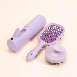 Hollow Comb Set with Spray Bottle - Hair Care Silicone Brush Scalp Massage