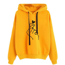 Load image into Gallery viewer, Autumn Fleece Hoodie Solid Color Finger Heart Hooded Korean Fashion Sweatshirts Long Sleeve Top Drawstring Pockets Loose Hoodies