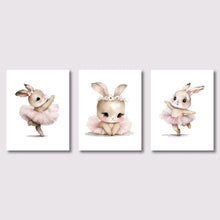 Load image into Gallery viewer, 3pcs Cute Ballerina Bunny Ballet Canvas Posters Woodland Animal Print Painting Girls Room Decor Rabbit Wall Art Nursery Decor