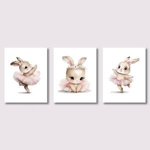 3pcs Cute Ballerina Bunny Ballet Canvas Posters Woodland Animal Print Painting Girls Room Decor Rabbit Wall Art Nursery Decor