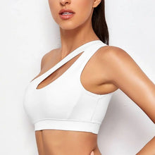 Load image into Gallery viewer, Women Sports Bra Push Up Fitness Bras One Shoulder Shockproof Yoga Bra Black White Yoga Running Bra Sexy Vest