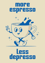 Load image into Gallery viewer, Retro Kitchen Food Cartoon Poster Character Coffee More Espresso Less Depresso Quotes Poster Wall Canvas Painting Room Decor