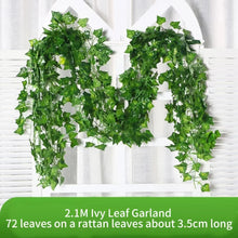 Load image into Gallery viewer, 2.1M Green Ivy Leaf Hanging Vine Artificial Garland – Silk Wall Plant Home Garden Decoration Wedding Party DIY Fake Wreath Leaves