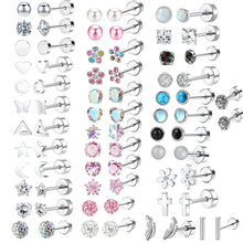 Load image into Gallery viewer, 2PCS/Set Stainless Steel Heart Moon Earbone Stud Screw Ball Stud Earrings for Women Fashion Ear Tragus Cartilage Body Piercing
