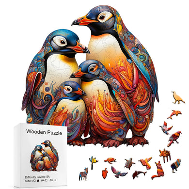 Wooden Penguin Puzzle - Irregular Animal Shape, Gift Box, Stress Relief & Family Fun