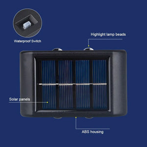 4LED Solar Wall Light: Waterproof Up/Down Courtyard Garden Carport Lamp