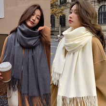 Load image into Gallery viewer, Black Cashmere Wool Scarf for Women Warm Checkered Winter Scarf