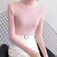 Load image into Gallery viewer, Autumn Winter Mock Neck Women Sweater Vintage Basic Solid Knitted Tops Casual Slim Pullover Korean Sweaters Simple Chic Jumpers