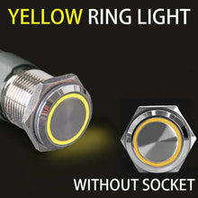 Load image into Gallery viewer, 16 19 22mm With Wire Waterproof Metal Push Button Switch  LED Ring/Power Light Momentary Latching   5/12/24/220V silver1NO1NC