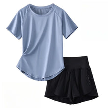 Load image into Gallery viewer, DRUR 2pcs Yoga Set Women Summer Sports Suit 2 Piece Sportswear Outfits Female Short Sleeve Fitness Tops Running Shorts Sets New