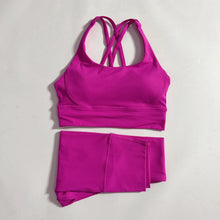 Load image into Gallery viewer, Solid Color Gym Fitness Set Tight Soft cross Fitness Bra 2pc compression High Waist Yoga Legging Suit Comprehensive Training Jog