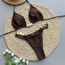 Load image into Gallery viewer, Solid Green Swimwears Sexy Halter Triangle Bead String Bikini Mini Micro Thong Swimsuit Woman 2026 Summer Brazilian Bikinis Sets
