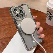 Load image into Gallery viewer, New Fashion Glitter Diamond Transparent Case For iPhone 16 15 14 13 17 12 Pro Max 16 Plus Magnetic Wireless Charge Bumper Cover