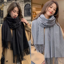 Load image into Gallery viewer, Black Cashmere Wool Scarf for Women Warm Checkered Winter Scarf