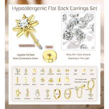 Load image into Gallery viewer, Bobisty 1pc Earrings Surgical Stainless Steel Earrings for Women Dainty Flat Back Earring Stud Hoop Cartilage for Sensitive Ears