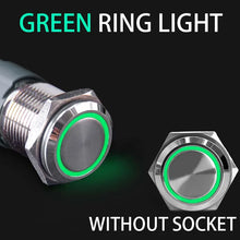 Load image into Gallery viewer, 16 19 22mm With Wire Waterproof Metal Push Button Switch  LED Ring/Power Light Momentary Latching   5/12/24/220V silver1NO1NC